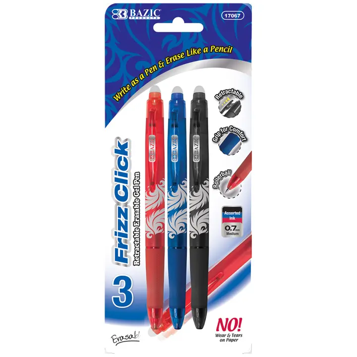 Wholesale Frizz Assorted Color Erasable Gel Retractable Pen(24x$3.37)
