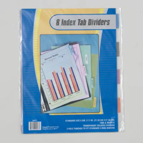 Wholesale Index Tab Dividers Transparent Colors 3 Hole Punch(72x$0.76)