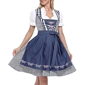 Oktoberfest Dirndl Trachtenkleider Dirndl Blouse Mini Length Bavarian Wiesn Traditional Style Wiesn Women's Traditional Style Cloth