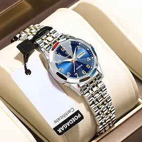 POEDAGAR Women's Quartz Watch Stainless Steel Case Waterproof Luminous Hands Date Display Week Display Luxury Wristwatch for Women Christmas Birthday Anniversa
