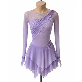 Figure Skating Dress Women's Ice Skating Dress Light Purple Patchwork Open Back Stretchy Training Competition Skating Wear Classic Crystal / Rhinestone Long Sl