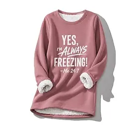 Women's Pullover Sweatshirt Print Graphic Letter Warm Casual Sherpa Fleece Long Sleeve Crew Neck Regular Tops Casual Blue Black Pink Gray Fall Winter