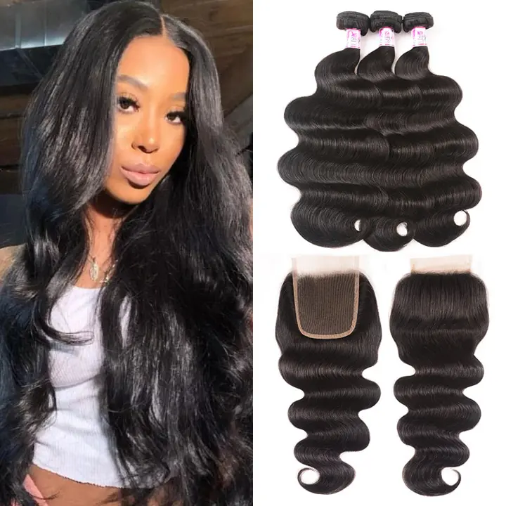 Beautyforever Indian Body Wave Hair 3Bundles With 4*4 Lace Closure